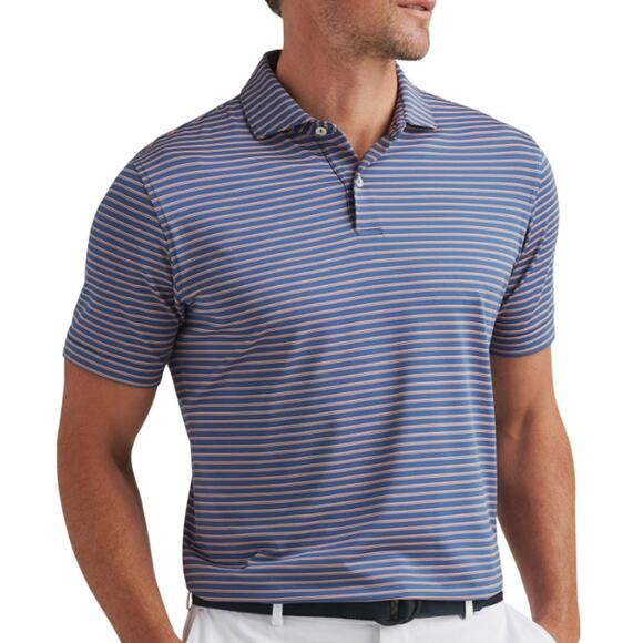 Peter Millar Ocean Blue Crown Crafted Striped Polo T-Shirt Size S - Picture 1 of 13